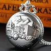 10pcs/Lot Wholesale Vintage Silver Pocket Watch with Truck Pattern Necklace Clock Gift for Men Women Drivers Reloj De Bolsillo