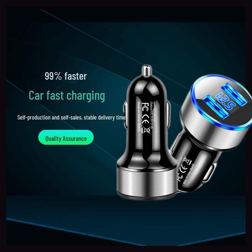 Multi-Function Smart Car Charger with Digital Display and Dual USB Ports