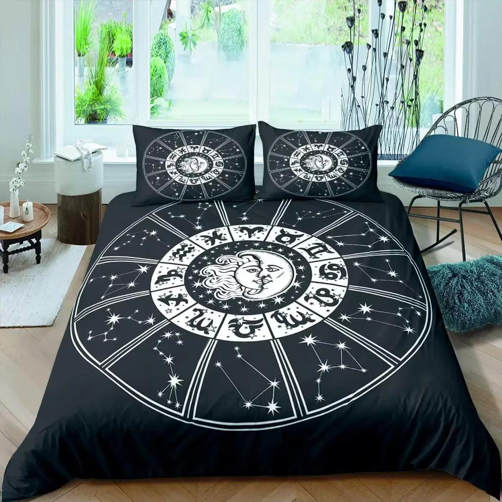 Sun and Moon Duvet Cover Set Twelve Constellations Bedding Set Boys Girls Astrology Comforter Covers Queen Quilt Covers 2/3 Pcs