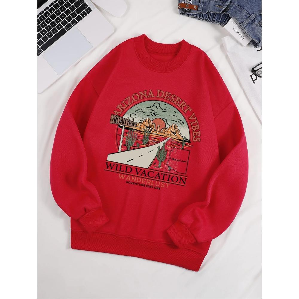 

Вайбы пустыни Аризоны Дикий отпуск Жажда странствий Принт Толстовка Уличный Пуловер с круглым вырезом Свободная одежда Зимний Осенний Топ XL