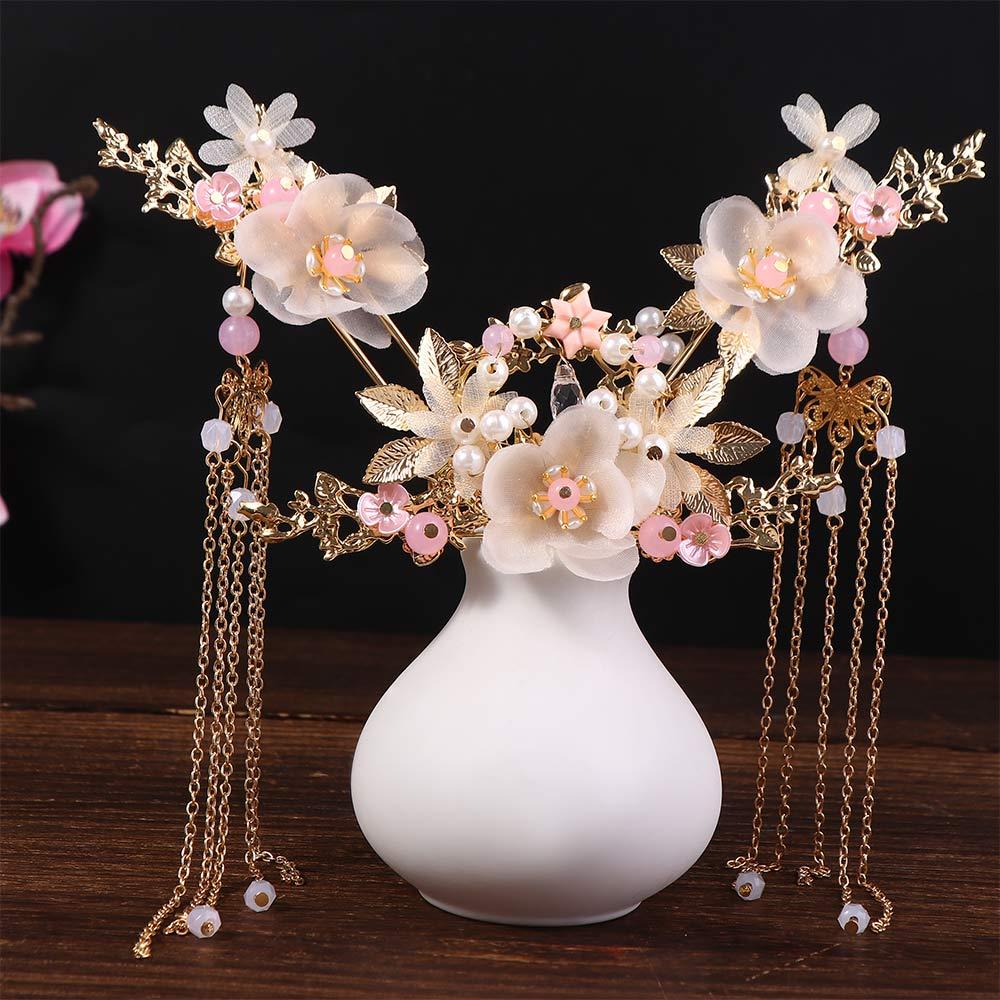 Headpiece Tassel Chinese Fashion Long Crystal Hanfu Hair Stick Earrings Hair Comb Headwear Sets