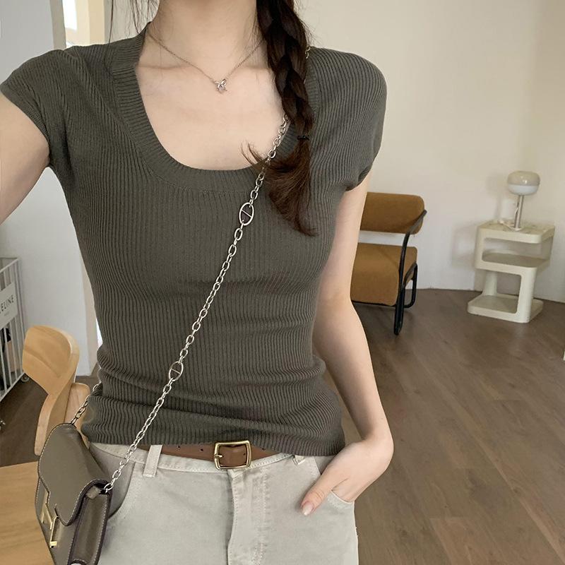 Summer Thin Sleeveless One Tone Knitted Sweater Vest Womens Latest Elastic Slim Fit Small Versatile Top S