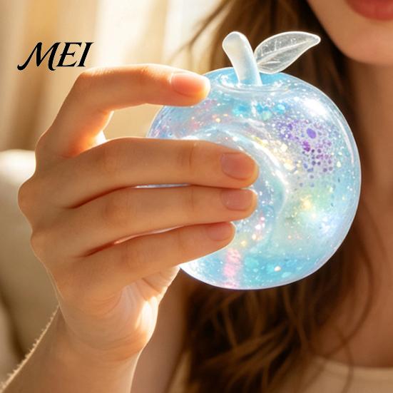 Decompression Toys for Study Maltose Glitter Apple Squeeze Stress Ball, Soft TPR Slow Rising Fidget Sensory Anxiety Toy Relief, Cute Fruit Adults Kids