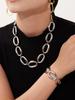 Elliptical Egg Shaped High Polished Bracelet Necklace Set Plated with 18k Real Gold, Non Fading Jewelry
