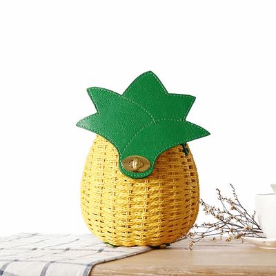Rattan Straw Beach Bag for Women, Pineapple Pattern Crossbody Boho Vacation Tote, Lightweight Handwoven Shoulder Bag with Paper Rope Braided Design
