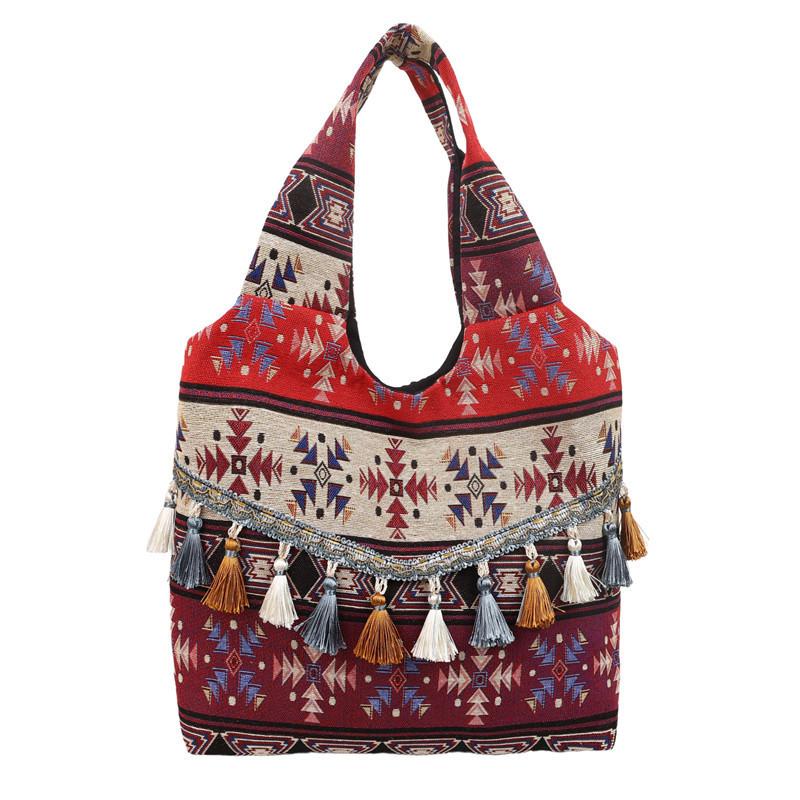 Vintage Ethnic Style Womens Shoulder Bag With Suede Tassels For Daily Use