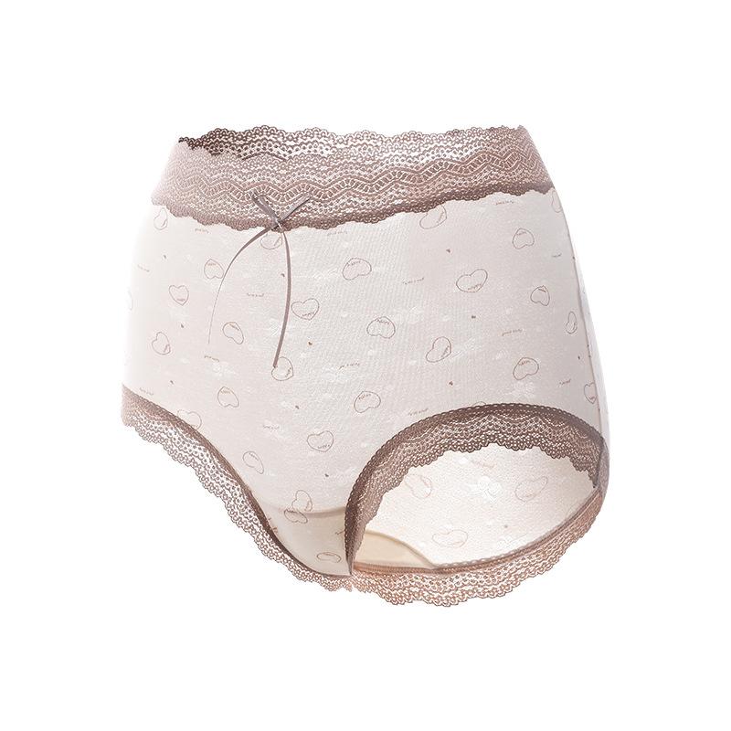 Plus Size Women's Spring and Summer Print Lace Side Antibacterial Crotch High Waist Triangle Briefs