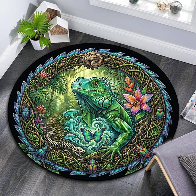 Jungle Lizard Fantasy Round Area Rug Under Office Chairs Bedroom Living Room Home Decor