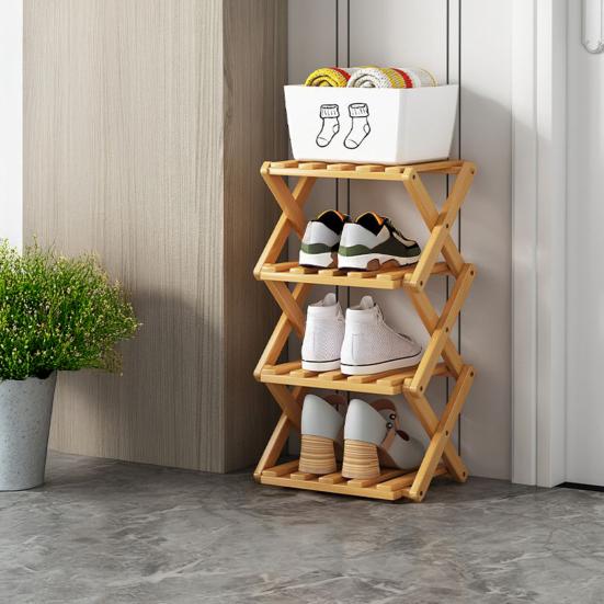 Mehrstöckiges schuhfreies Schuhregal, faltbar, schmal, Bambus-Schuhregal, platzsparend, Eck-Schuhorganizer für Eingangsbereich, Schrank, Wohnheim