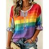 Women's Multicolor Patchwork Striped Print Tie Neck Blouse, Casual Loose Tops for Spring Summer Daily Wear & Vacation Occasions