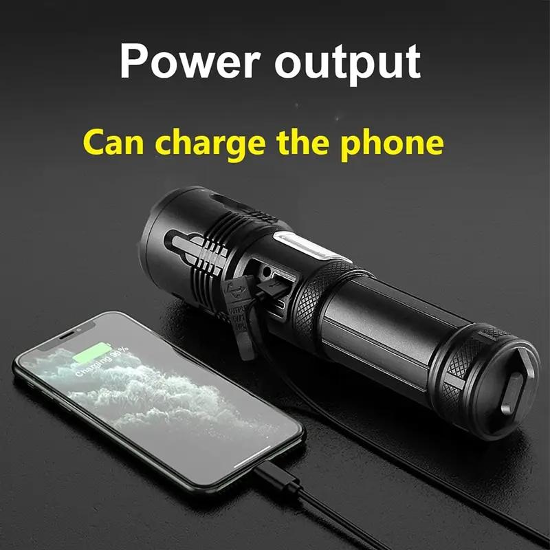 Powerful LED Flashlight XHP120 Rechargeable Portable Tactical Torch Super Bright Camping Outdoor Search and Adventure Flash Lamp