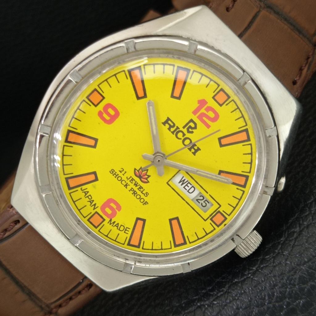 

JAPAN VINTAGE RICOH R31 AUTOMATIC MENS YELLOW COLOR DIAL WATCH a707603-1
