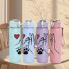 1PC Paw And Heart Hand Print 750ml Color Plastic Sports Water Bottle Leakproof Flip Straw Lid Suitable for Sports Office Home Use
