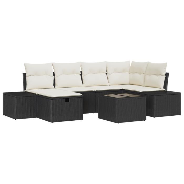 VidaXL Canapé de jardin 7 pièces avec coussins noir poly rotin 3359386