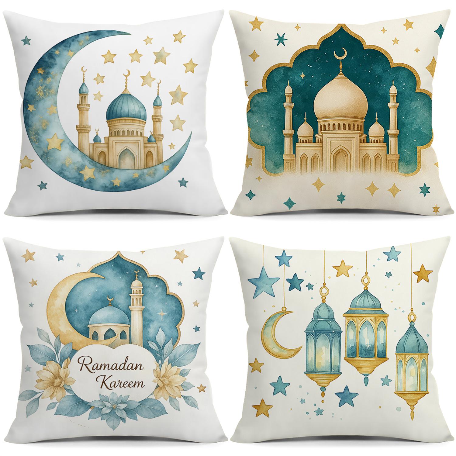

Ramadan Cushion Covers Stars, Flowers, Branches and Leaves, Lanterns, Ramadan Pillow Case, 4-piece Set, Home Decorations