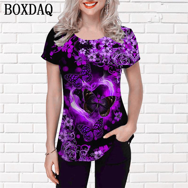 Fashion Butterfly Pattern Women T-Shirts Short Sleeve 3d Print Street Gradient Lady Pullovers T Shirt Classic O-Neck Casual Tops