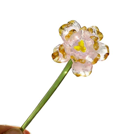Yousheng Mini Glass Flower Figurine Handmade Faux Crystal Transparent Flower Bouquet Collectible Hand Blown Table Ornament for Mother's Day Birthday