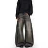 American vintage washed old jeans men's trendy brand loose straight cleanfit high street ruffian handsome wide-leg trousers