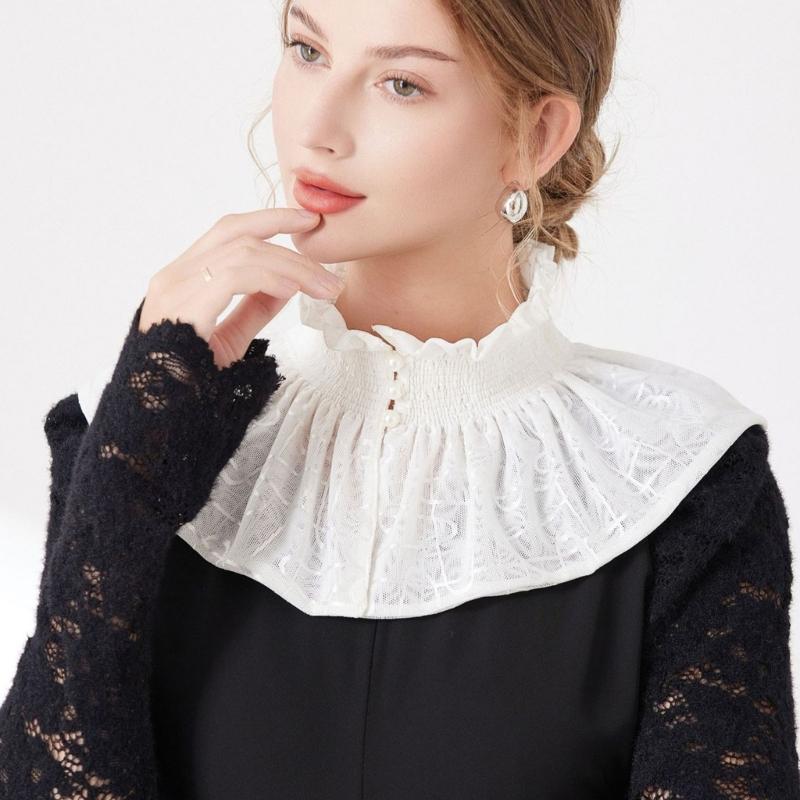 Victorian Ruffle Faux Collar Courtstyle Detachable Collar For Women Dresses Sweater Easy Wear Fashion Neck Accessory