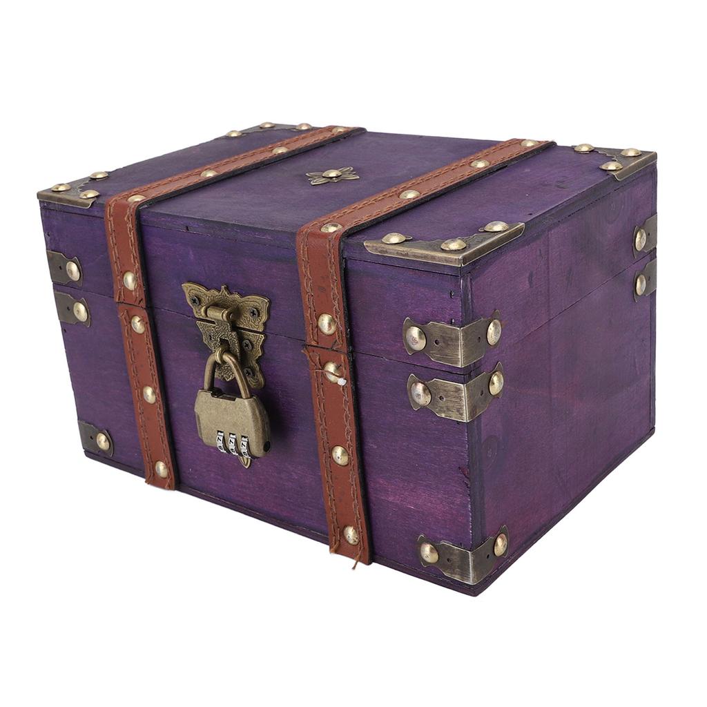 Vintage Wooden Treasure Chest Box with Lock Rectangle Antique Wood Jewelry Storage Box Decorative Handmade Case