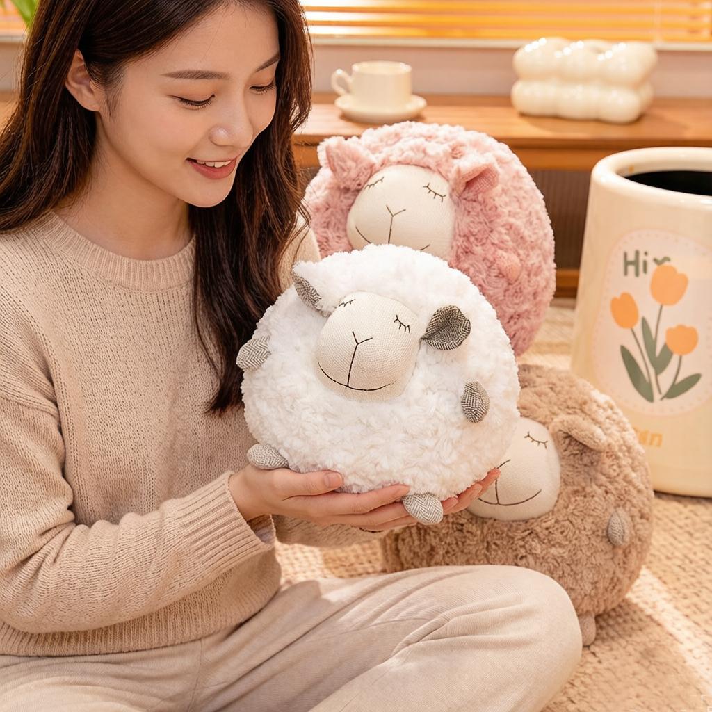 Favorite Toy Unisex Cute Kawaii Lamb Plush Pillow Ball Shape Cartoon Animal Fatty Fluffy Stuffed Plushie Birthday Gift
