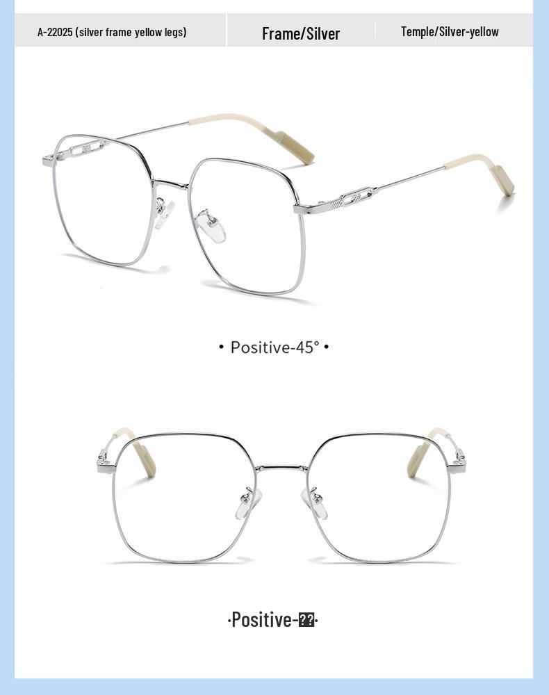 Metal Matte Glasses for Women - Built-in Blush, Prescription Compatible, Large Frames, Face Slimming Effect
