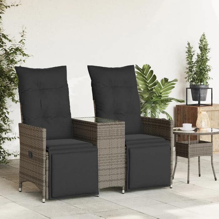 VidaXL Canapé de jardin inclinable 2 places avec table gris poly rotin, canapé de jardin, siège de jardin, meuble 365717