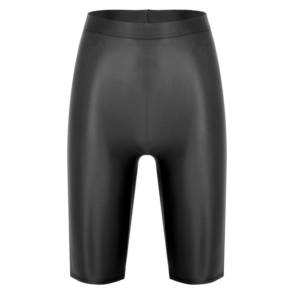 Womens High Waist Glossy Shorts Elastic Fit Workout Leggings Swimwear Athletic Casual Bottoms
