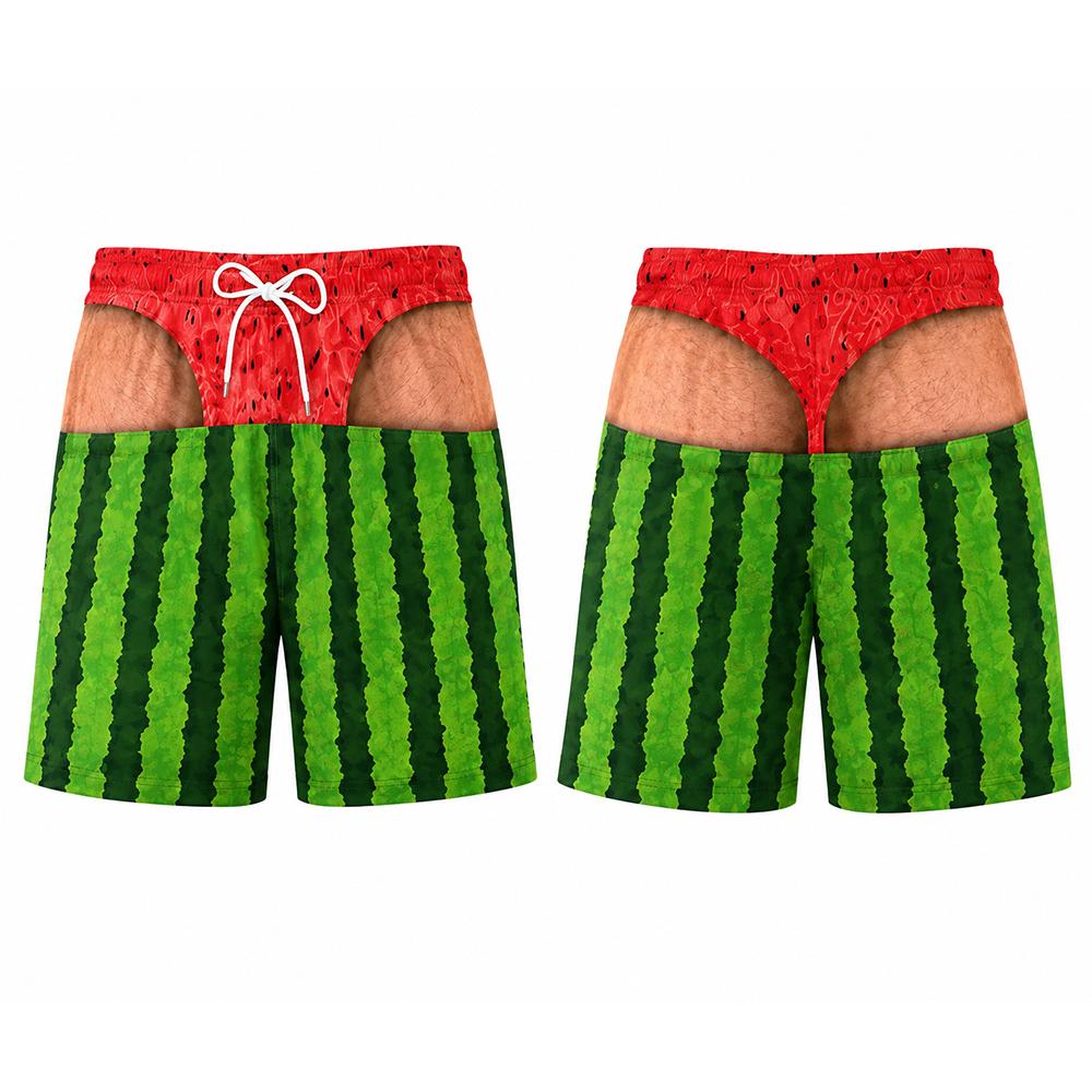 Novelty Funny Tropical Fruit Print Swim Trunks Summer Men's Quick Dry Surfing Shorts Optical Illusion Pattern Beach Party Shorts