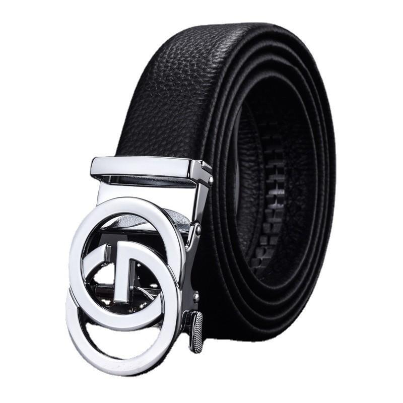 

Grain Lychee Stylish Leather Belt With Auto Closure And Letter Embellishments Silver,110CM
