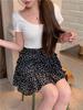 Women's Black Floral High-Waisted A-Line Skirt - Slimming Summer Cake Design for Petite