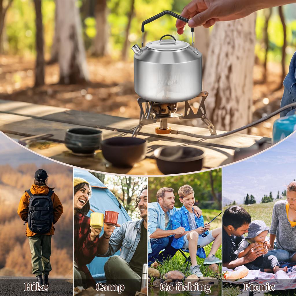 Camping Kettle with Anti Scald Handle Stainless Steel Portable Camp Tea Coffee Pot for Travel Outdoor Activity Outdoor Tea Pot