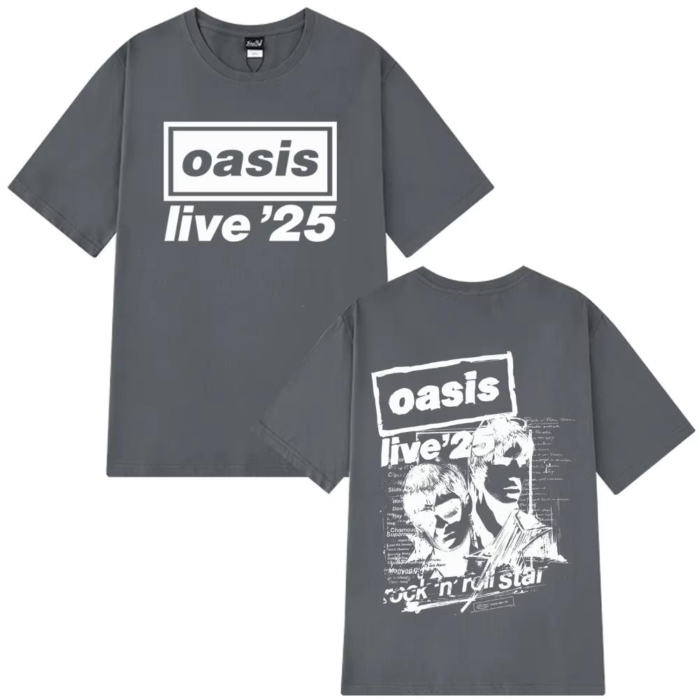 OASIS Live 25 Tour 2025 Vintage tričko Pánske a dámske ležérne módne Hip-hopové Letné potlač 100% Čistá bavlna tričko