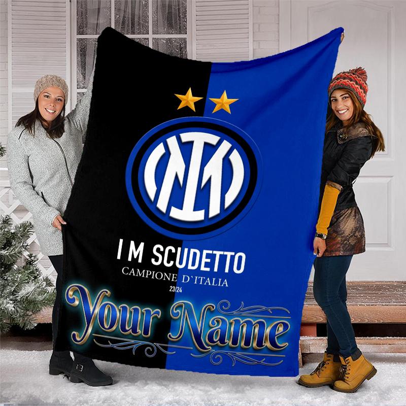 1pc Personalized Name Internazionale Milano Theme Blanket - Digital Print, Polyester, Cozy for All Seasons, Perfect for Outdoor, and Travel
