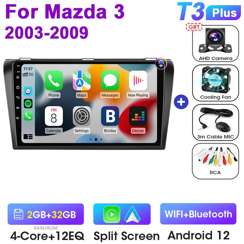 For Mazda 3 2003 2004-2009 2 Din Android 12 Car Radio GPS Navigation 4G WIFI Carplay Auto Intelligent Systems Smart Autoradio