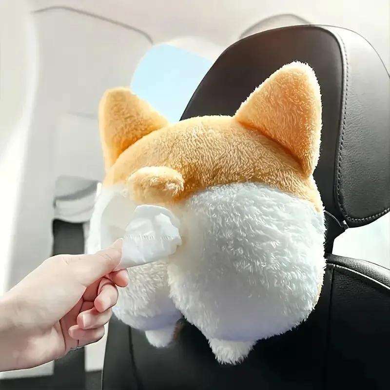 Mignon dessin animé voiture peluche porte-serviette universel auto maison décoration de pièce animal boîte à mouchoirs étui à papier accessoire