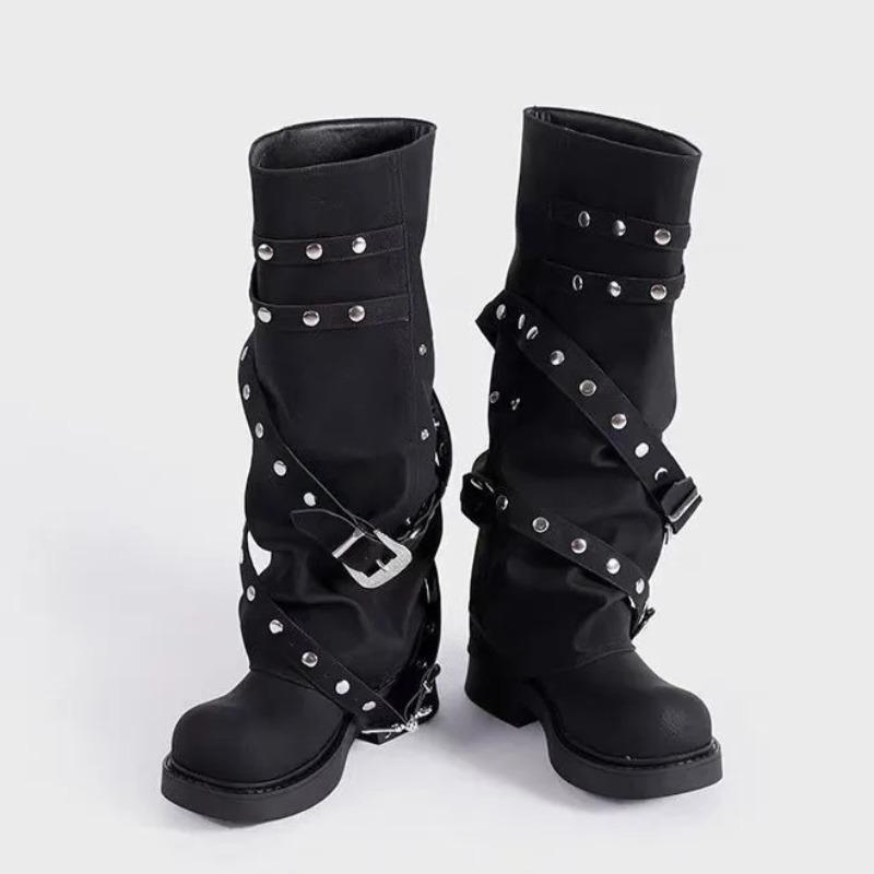 Punk Style Women's Knee High Boots Fashion Platform Gothic Boots High Quality Long Tube Leather Boots for Women Motorcycle Botas