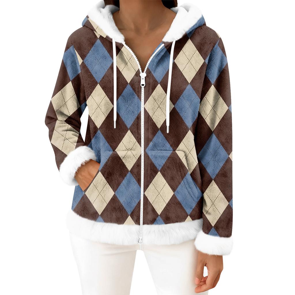 Women's Casual Fashion Long-Sleeved Zip-Up Fleece Hooded Cardigan