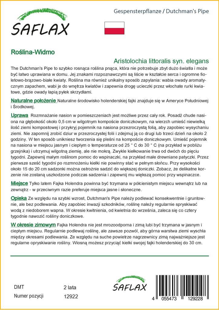 SAFLAX מקטרת ההולנדי - 80 זרעים - Aristolochia littoralis