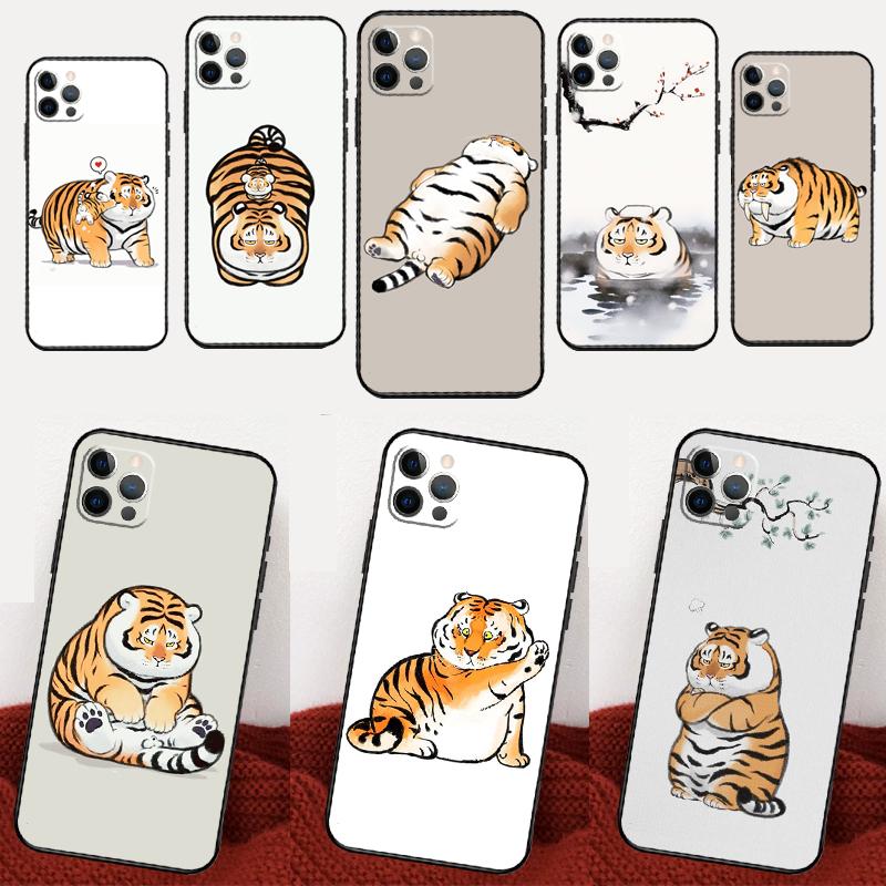 fat tiger Cartoon Funny Phone Case For iPhone 16 15 14 13 11 12 17 Pro Max mini 15 16 Plus 16e 17 Air Cover Fundas