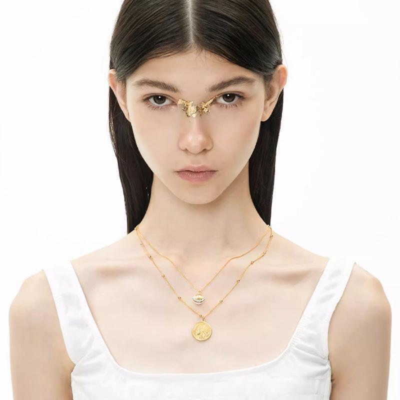 Exquisite Double-Layered Gold Coin Pendant Necklace for Women – High-Design, Multi-Layer Clavicle Choker with Light Luxury Style
