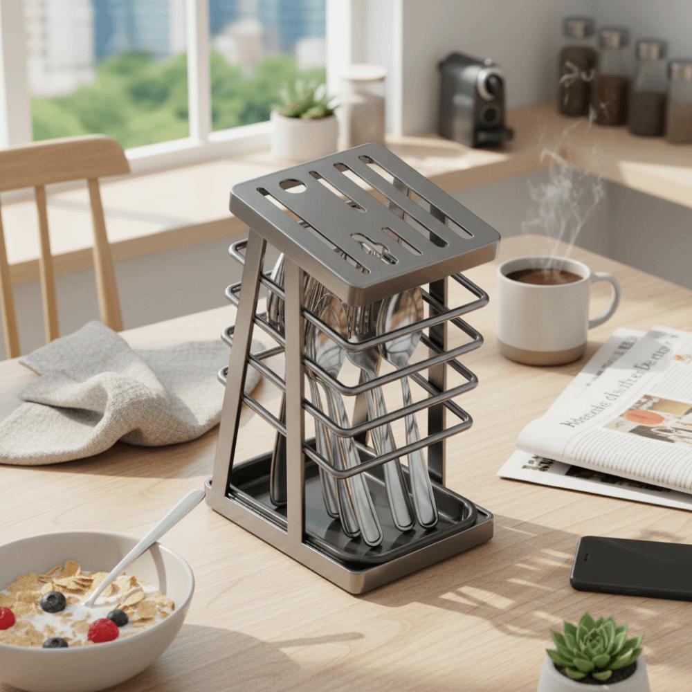 Rostfreies Abtropfgestell für die Arbeitsplatte Kohlenstoffstahl Verdickter Besteckhalter Wasserdicht Abnehmbare Küchenaufbewahrungshalter