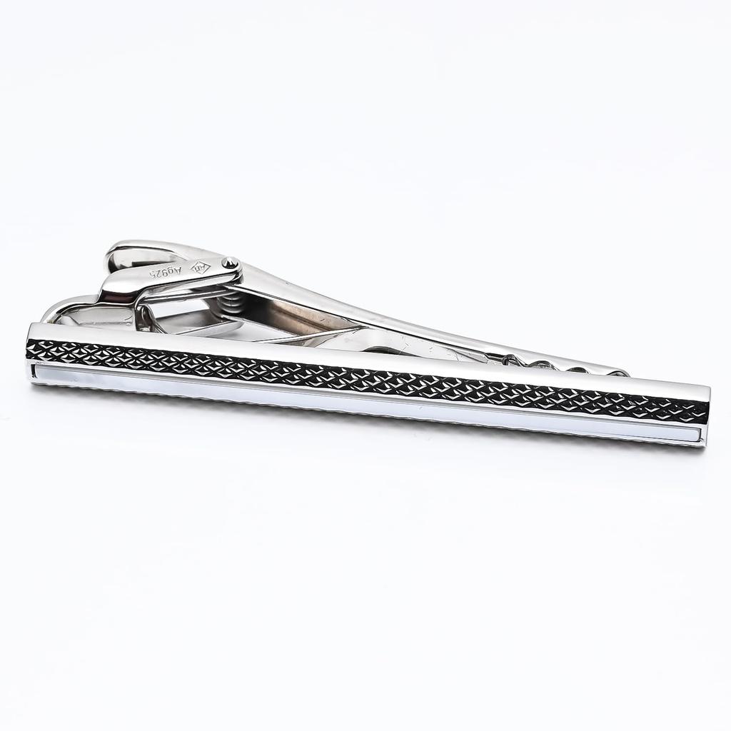 Dunhill Engine Turn Cutout Tie UK Mother-of-Pearl Clip, Silver, Men's, DU24FYS8102100, [Product Code 8102100]