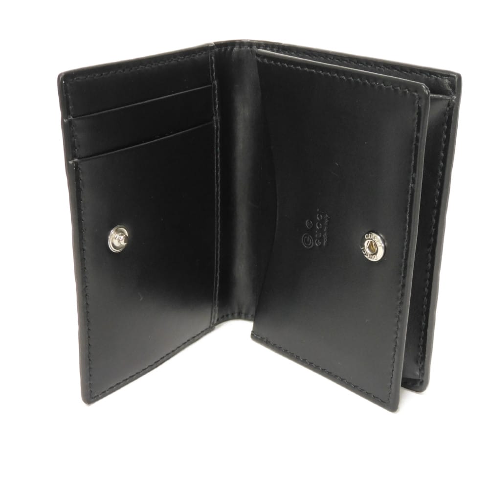Used 9539 Guccissima Card Holder 779844 CWC1N 4009 7946 Bifold Flap Gusset Compartment with GG Embossing Black Men's