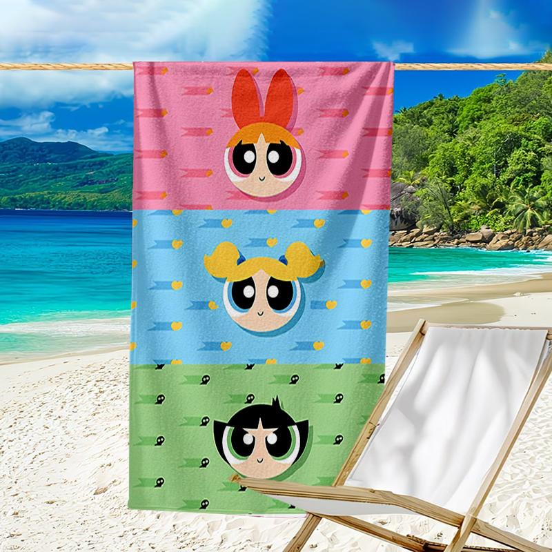 proof beach towel with a The Powerpuff Girls2 pattern - soft,absorbent,quick-drying,machine washable - perfect for swimming,camping,bathing