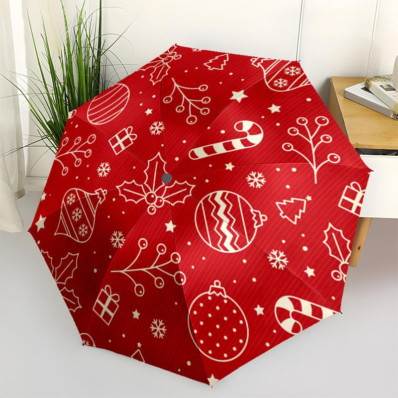1pc Christmas ornaments pattern Umbrella with Plastic Handle,Compact & Stylish,Cartoon Pattern,Outdoor UmbrellaPT288