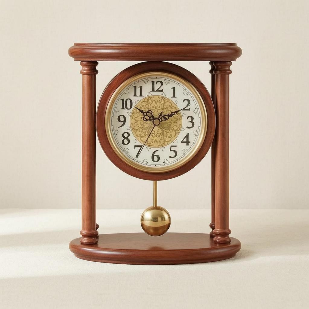 Wooden Pendulum Clock Solid Wood Retro Arabic Numerals