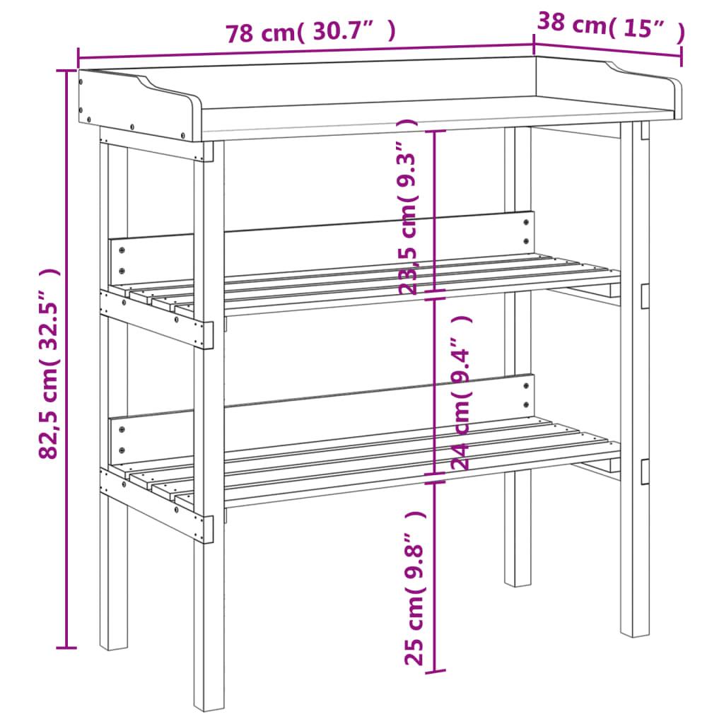 Pflanztisch mit Regalen 78 x 38 x 82,5 cm Massives Kiefernholz