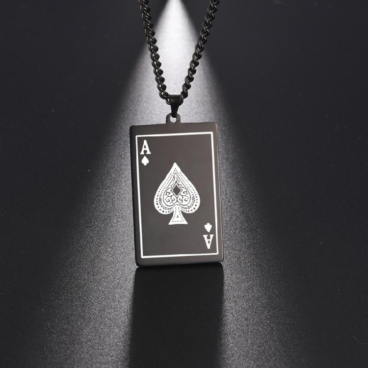Cool Men Spade Poker Card Necklace Stainless Steel Card Pendant Necklace Multifuntional Chain Necklaces for Daily Party