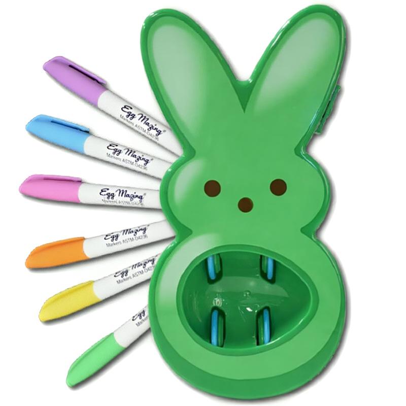 Easter Bunny Egg Decorating Kit - Kids Diy Craft Set With 6 Color Markers Marshmallow Bunny Shaped Egg Holder Easter Rabbit Present